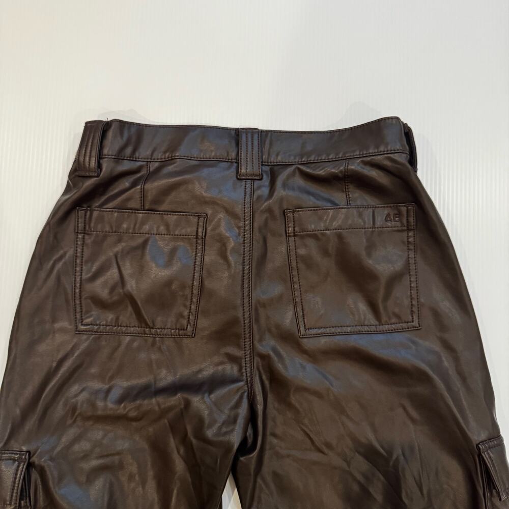 American Eagle Vegan Leather Cargo Pants Brown Straight Leg Women's 8 Long Y2K - Picture 15 of 16